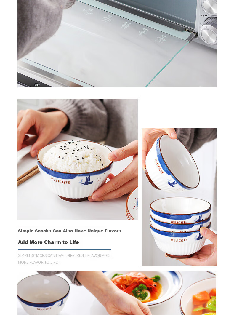 Chuanqi Ceramic Tableware 6-inch Set of 4 Douli Bowls Noodle Bowls Rice Bowls Soup Bowls New White Ceramic 9