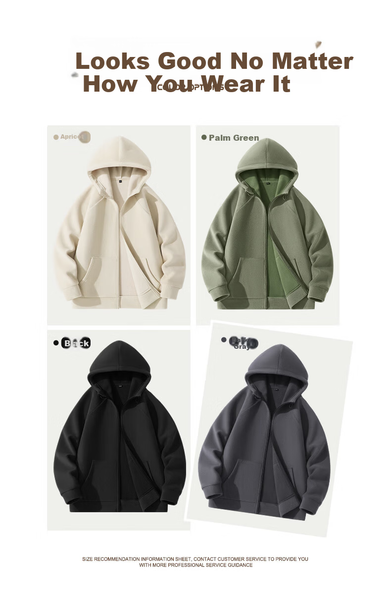 Jeanswest Men's Fleece-Lined Thickened Hooded Cardigan Winter Loose Casual American Style Warm Jacket 3