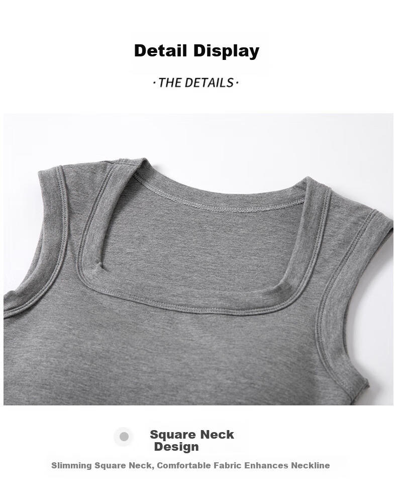 LangSha Square Neck Padded Tank Top for Women, Integrated Chest Pad, Racerback, Side Coverage, Slim Fit, Wide Shoulder Base Layer Shirt for Inner and Outer Wear 9