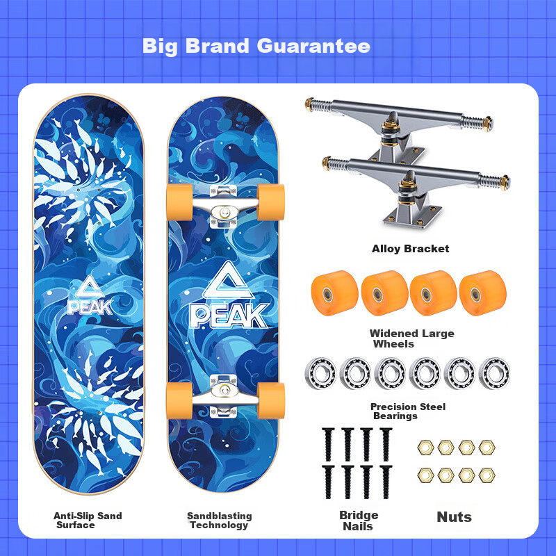 Peak Kids Skateboard Double Kick 6-12 Years Beginner Street Board Youth Four-Wheel Professional Pink