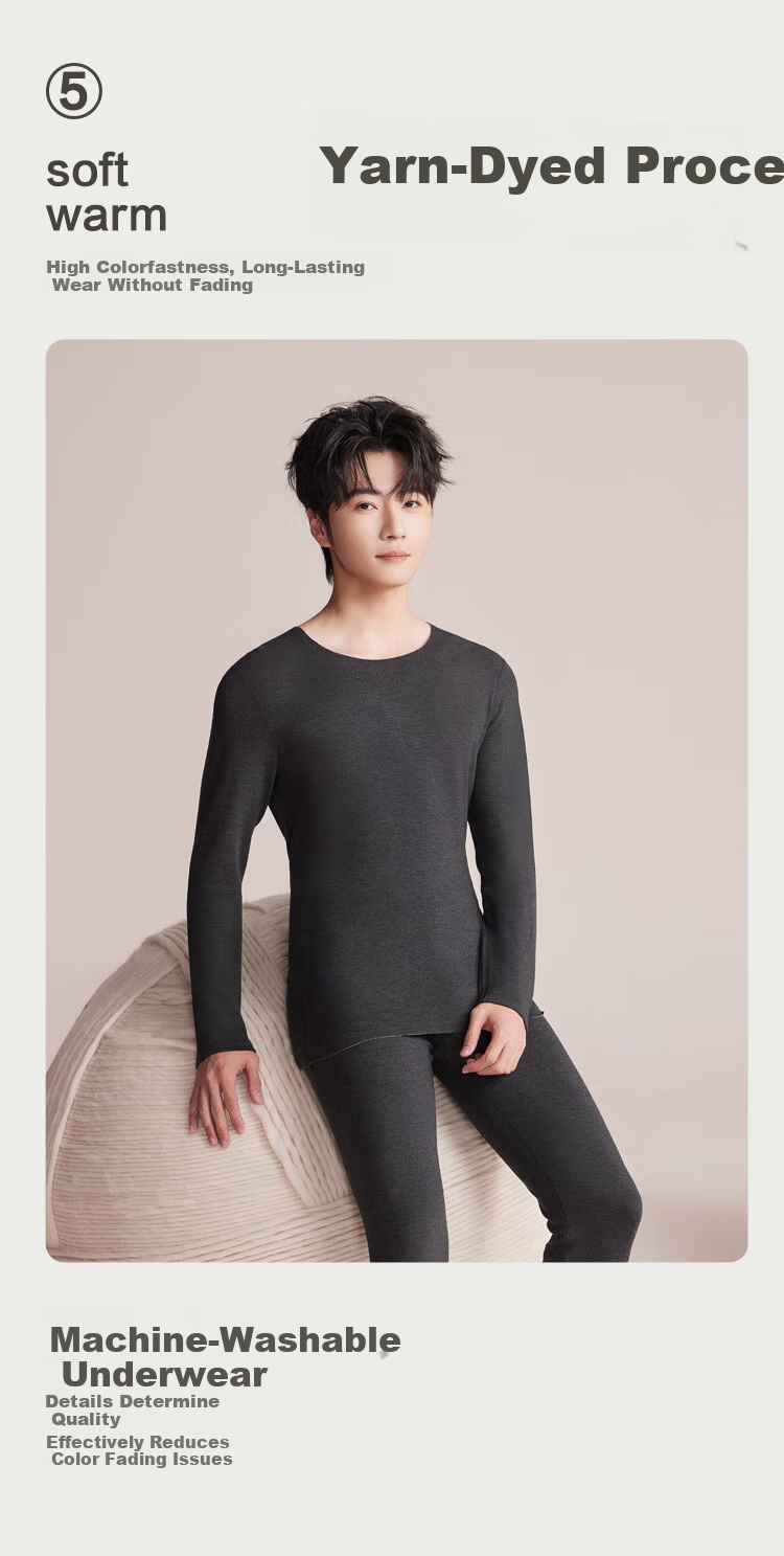 Hodo Home Seamless Thermal Underwear Set for Women Autumn Winter Color-Spun Fleece with Cashmere and Mulberry Silk 5