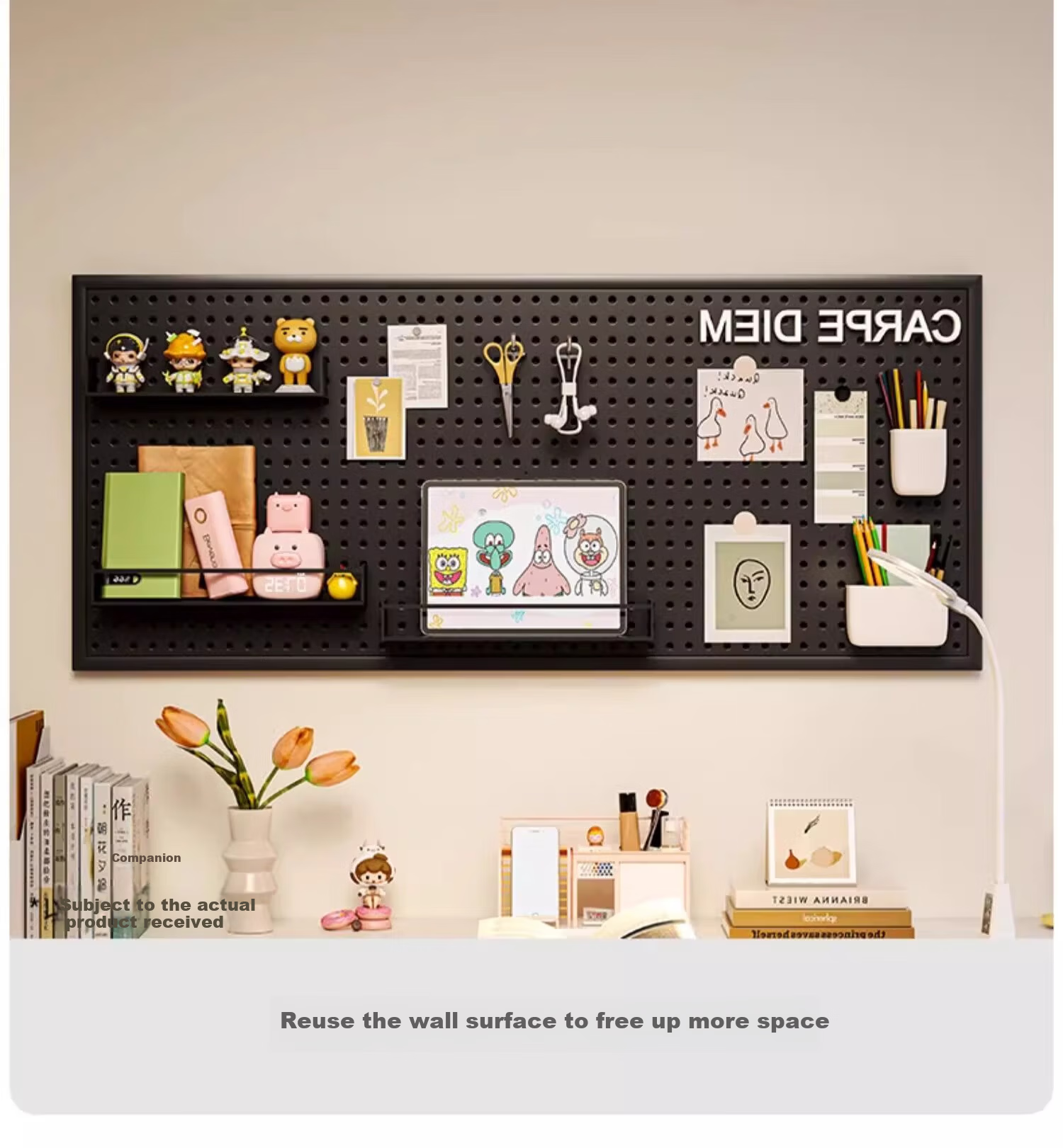 TANGJI Wall-Mounted Pegboard Storage Rack Gaming Desk Accessories Metal Organizer with Hooks 15