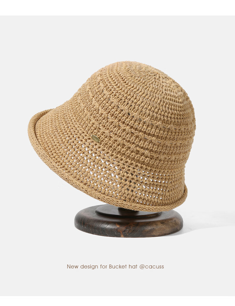 CACUSS Hollow Weave Sun Hat for Women Summer Outdoor Face-Slimming Retro Breathable Bucket Hat Khaki 11