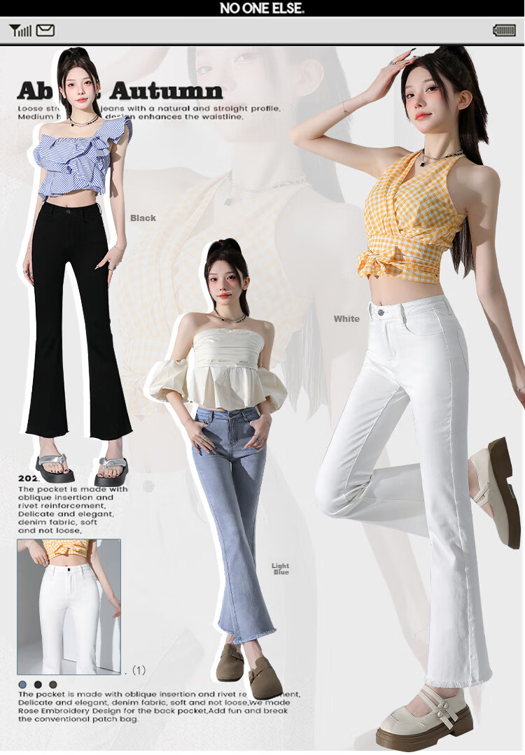 Romon Women's Light Blue High-Waist Flared Jeans Spring Slim Fit Cropped Pants Size 26 2