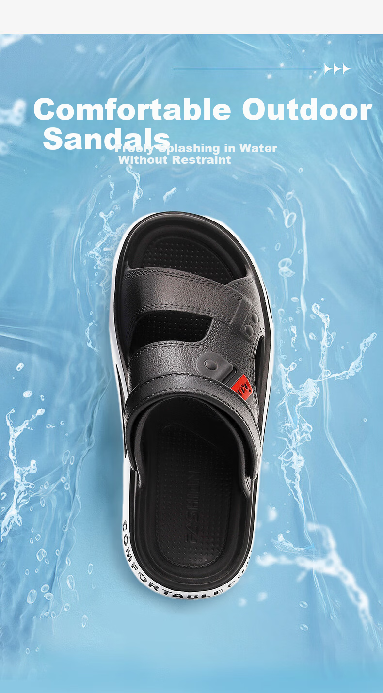 GUOLUOFEI Men's Sandals Beach Wear-Resistant Trendy Non-Slip Outdoor Water-Resistant Dual-Purpose Driving Slippers Black Size 42-43 3