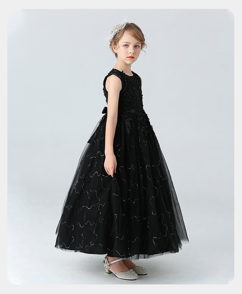 Carfit Girls Summer Princess Dress Puffy Dress Flower Girl Dress Stage Piano Performance Children's Day Navy Blue 170 14