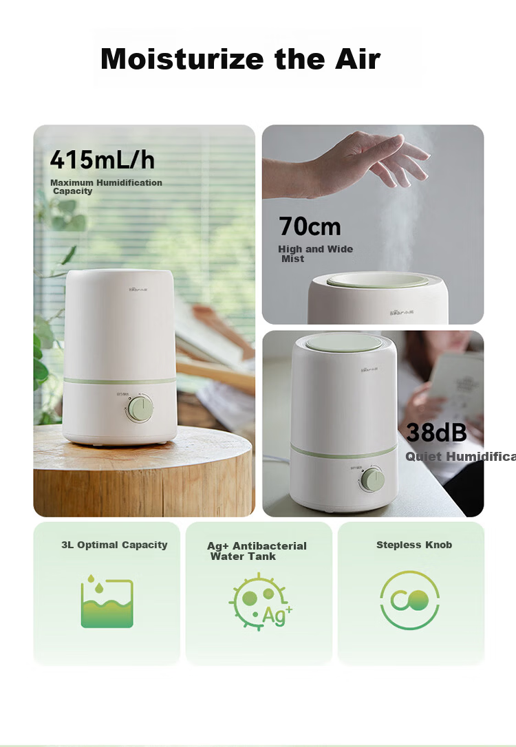 Bear Home Bedroom Humidifier Baby Quiet Antibacterial Air Humidifier Mini Desktop Air Conditioner Humidifier JSQ-D30W1 3