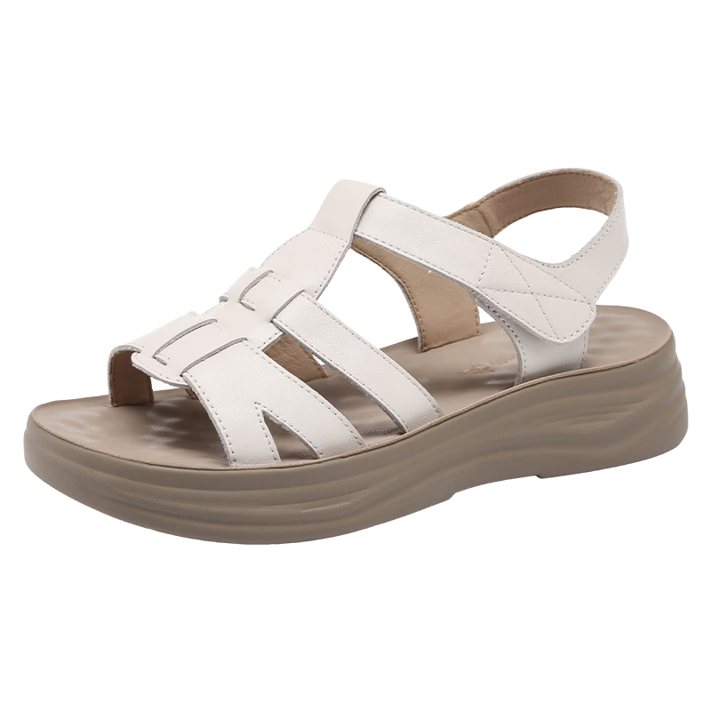 Red Dragonfly Women's Leather Soft Sole Non-Slip Thick Sole Woven Roman Sandals WTK265481 Off-White Size 36