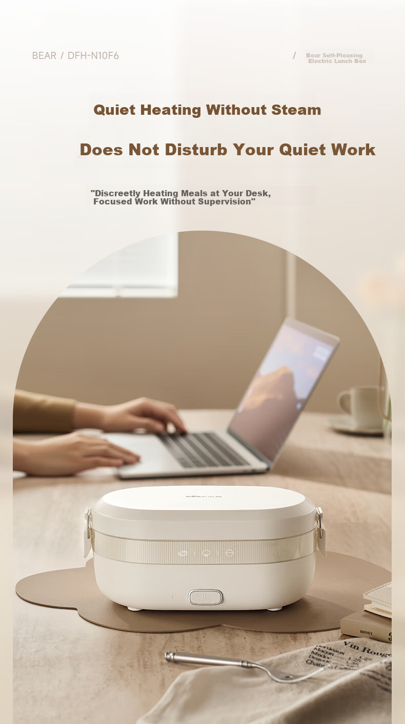 Bear Electric Lunch Box Self-Heating Lunch Box No Water Needed Plug-in Heating 316L Stainless Steel 1L DFH-N10F6 8