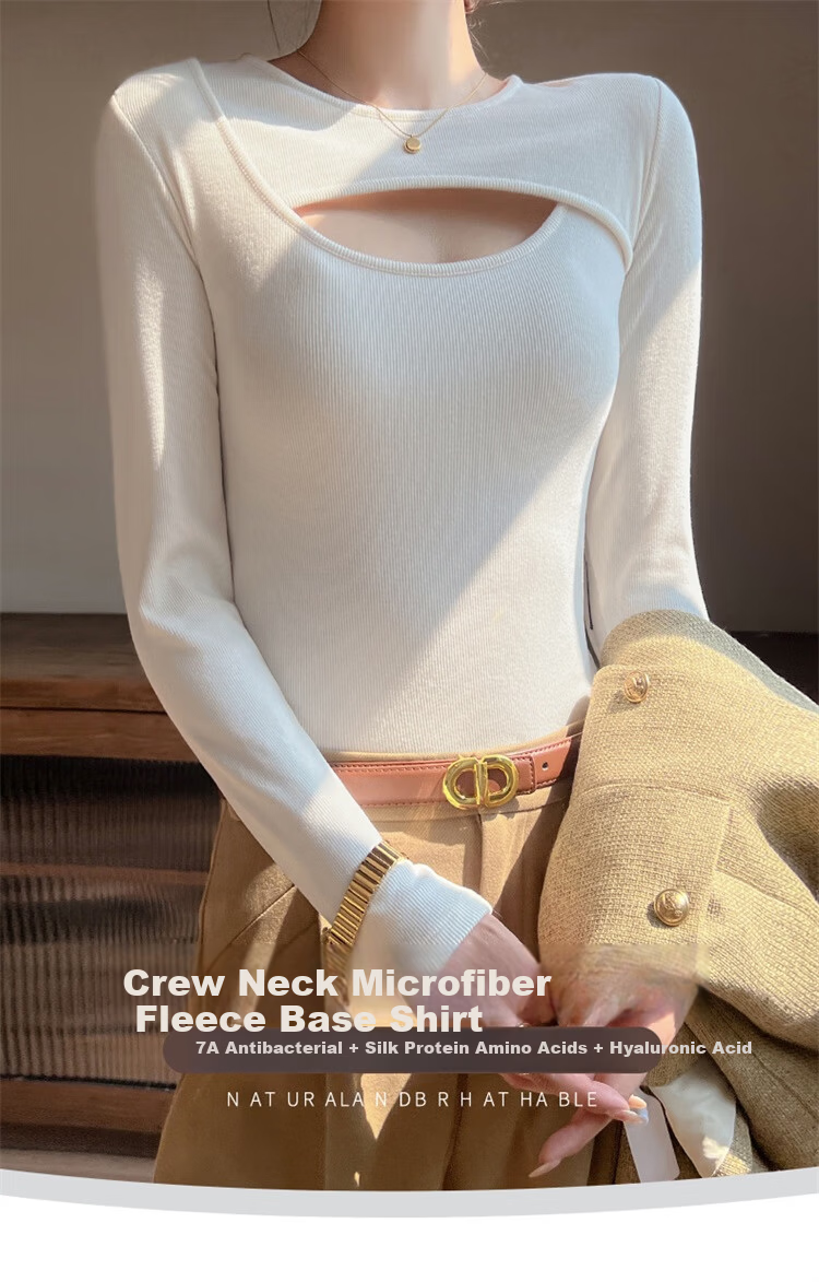 MiiOW Women's Round Neck Hollow Out Base Shirt 2025 Autumn New Simple 7A Grade Antibacterial Silk Protein Top 1
