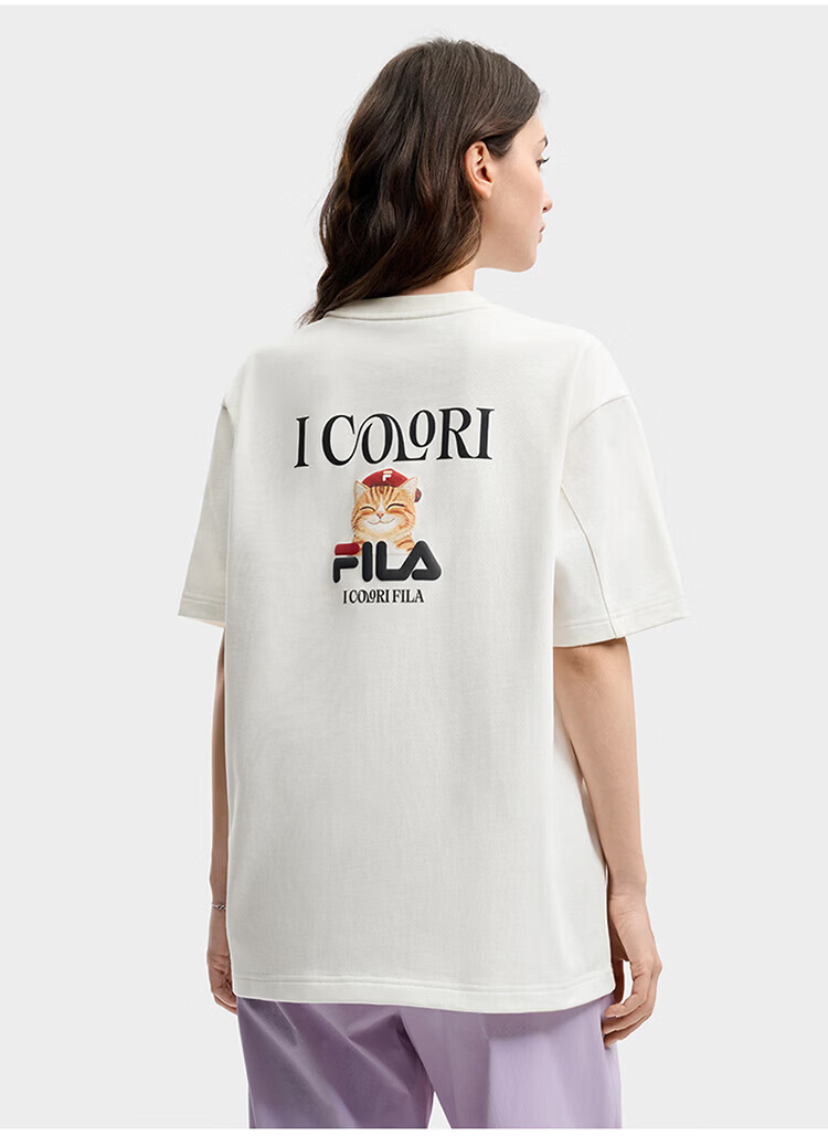 FILA Official 2026 Summer Couple Short Sleeve T-Shirt Casual Loose Fit Cotton Cat Knit Tee 89