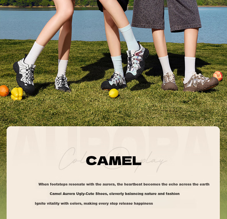 CAMEL Aurora Ugly Cute Women's Outdoor Hiking Shoes Colorblock Thick Sole Casual Shoes L26S202026A Beige/Green/Brown Size 36 9