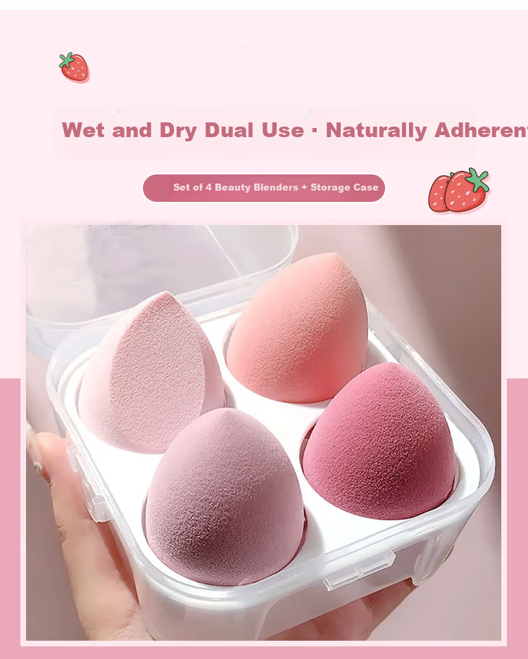 Yefili Four Strawberry Mousse Makeup Sponges Cosmetic Beauty Blenders Foundation Puff Set 1