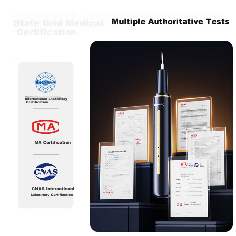 BEEMAG Ultrasonic Dental Cleaner Teeth Cleaning Device Tartar Remover Plaque Cleaner Yellow Stain Black Spot Tea Stain Gift for Women Boyfriend Elders Medical Certified + 6 Replacement Heads