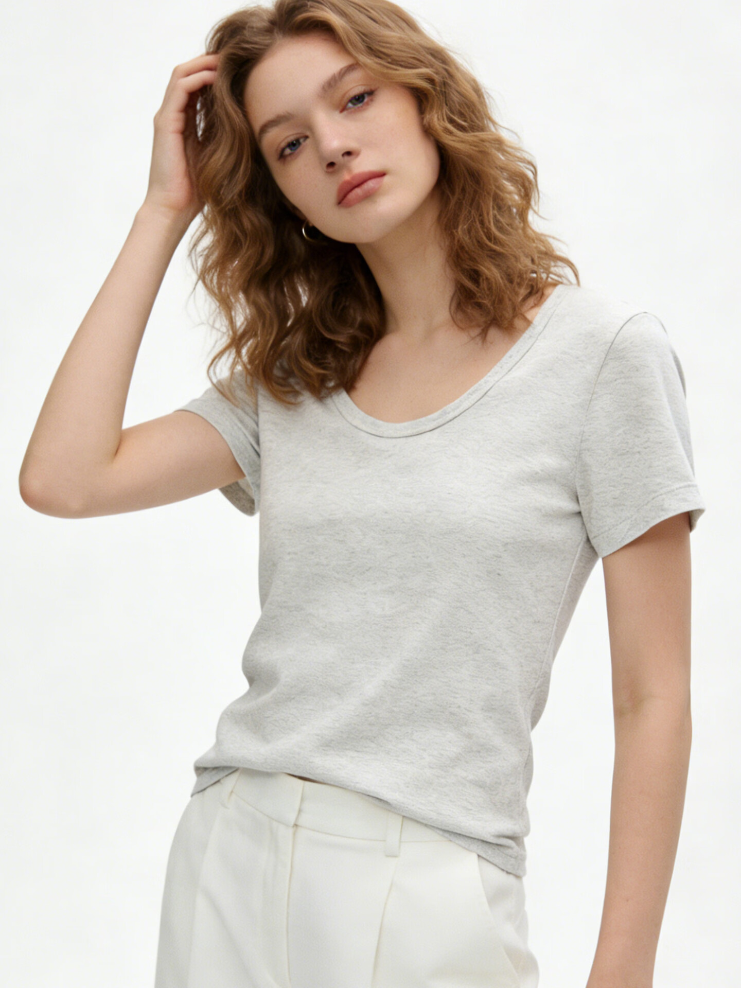 TUCANO Women's Short Sleeve T-Shirt Summer Cotton Solid Color Thin Stretch U-Neck Slim Fit Top Black 2XL 11