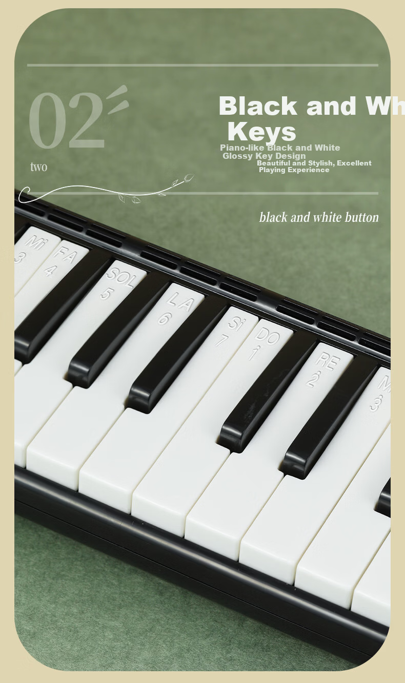Romusic 37-Key Melodica for Elementary School Students, Black, Beginner Wind Keyboard Instrument for Children 8