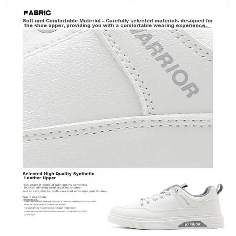 Warrior Men's Skateboard Shoes Breathable Casual Sneakers Versatile White Grey WXP(WZ)-2786 Size 39