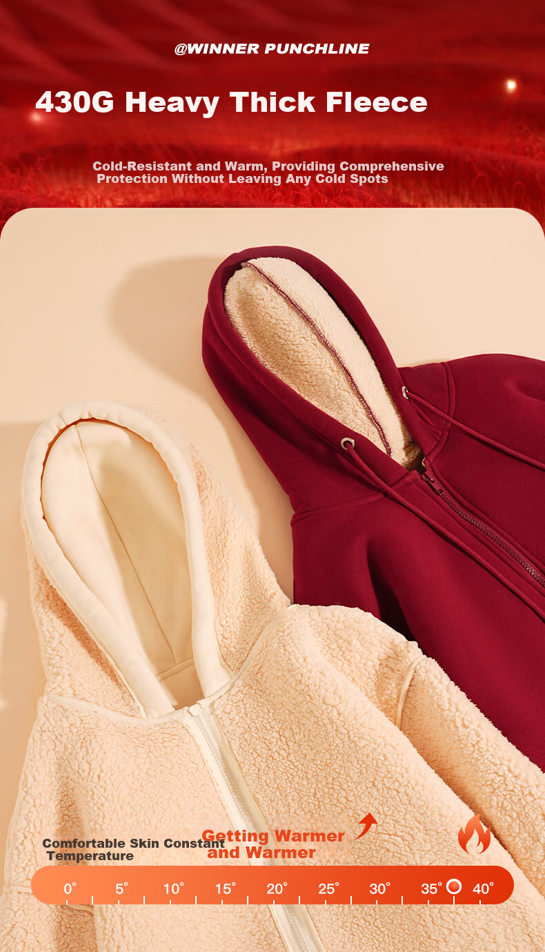Baleno Men's Winter 2025 Fleece-Lined Thickened Lamb Wool Hoodie Jacket Warm Zip-Up Sweatshirt 8