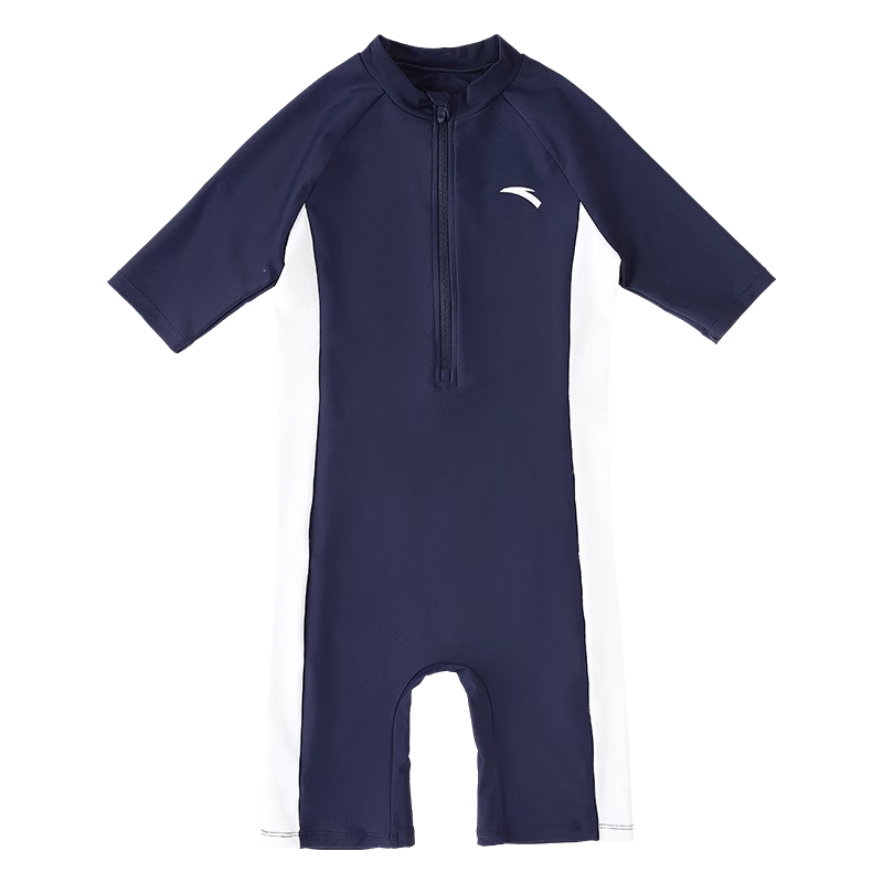 ANTA Kids Swimwear Youth Boys Comfortable Sports One-Piece Short Sleeve Square Leg Professional Training Swimsuit 120