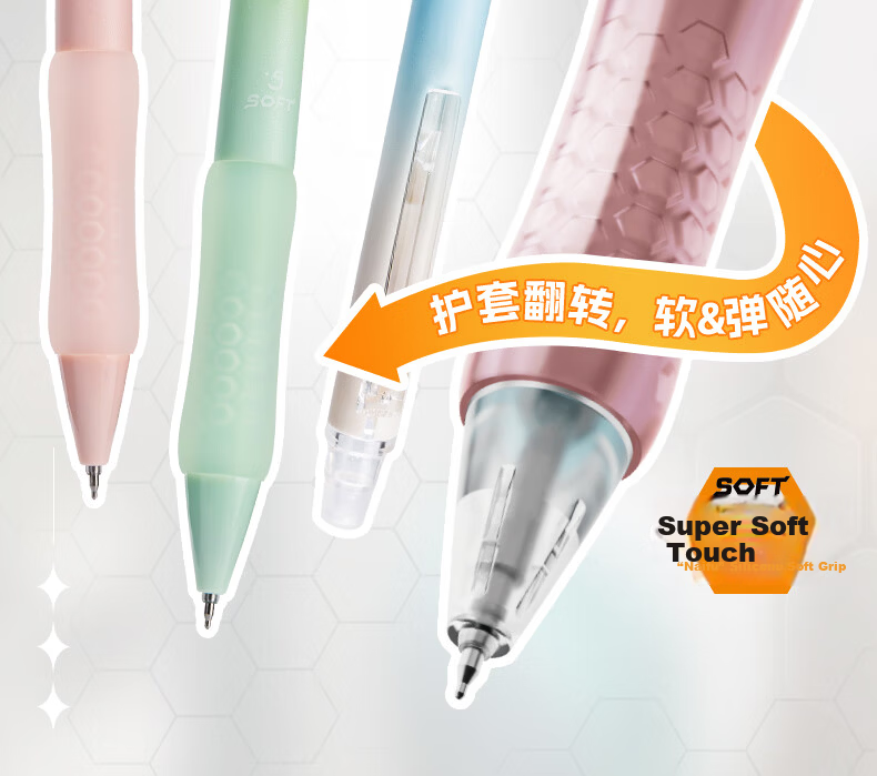 M&G Stationery Retractable Erasable Gel Pen Crystal Blue 0.5mm ST Tip Finger Guard Honeycomb Grip Anti-Slip Pen Grip for Elementary Students Handwriting Practice 2 Pieces Random AKPJ8605B2-ZZ 2