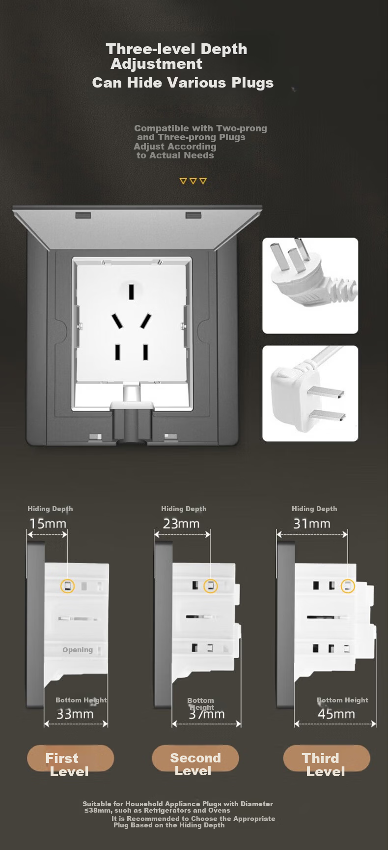 Hongyan Embedded Socket Refrigerator Hidden Recessed Wall Built-in Invisible 86 Type Three-hole 16A Porcelain White 10