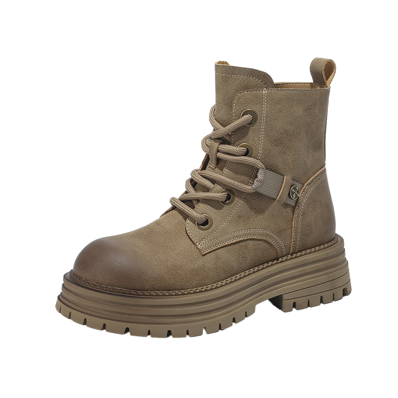 Daphne Women's Martin Boots British Style Fleece Lined Ankle Boots Thick Sole Work Boots Hiking Boots 4023608058 Fleece Brown Size 36