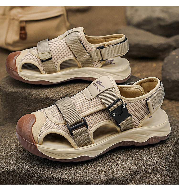 Warrior Men's Summer 2026 New Breathable Mesh Sandals Versatile Outdoor Closed-Toe Slippers Khaki Size 40 15