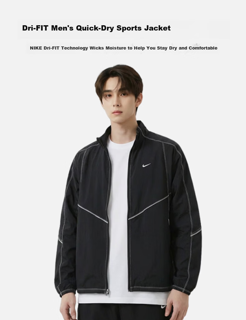 NIKE Men's Spring Autumn Jacket Retro Sports Casual Commuter Jacket IF2029-010 Black Gray XL 1