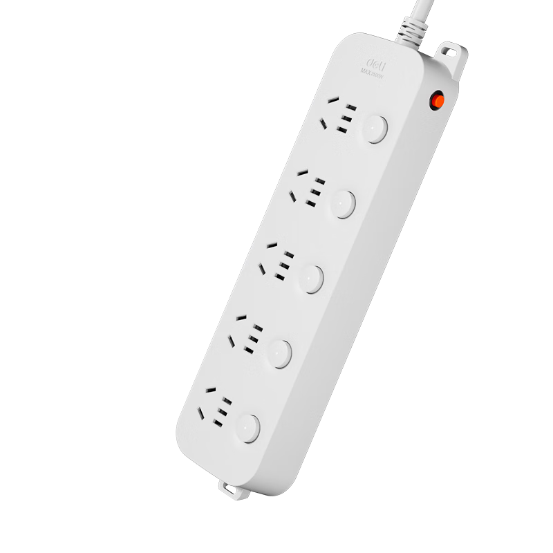 Deli Ya Bai Series National Standard Safe Power Strip/power Bar/power Board/power Extension Cord, Individual Control, Protective Cover, 5 Outlets, 1.8 Meters, 33942(1.8)