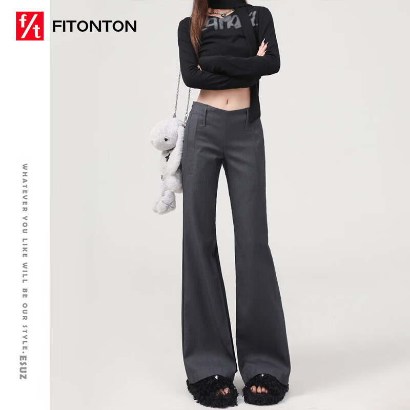 FitonTon Women's Suit Pants 2026 Spring Summer New American Retro Low Waist Slight Flare Slim Casual Wide Leg Pants