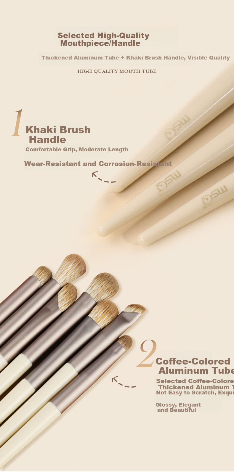 MSQ 12-Piece Mocha Makeup Brush Set - Loose Powder Brush, Blush Brush, Foundation Brush, Concealer Brush, Highlighter Brush, Eyeshadow Brush Beauty Tools 14