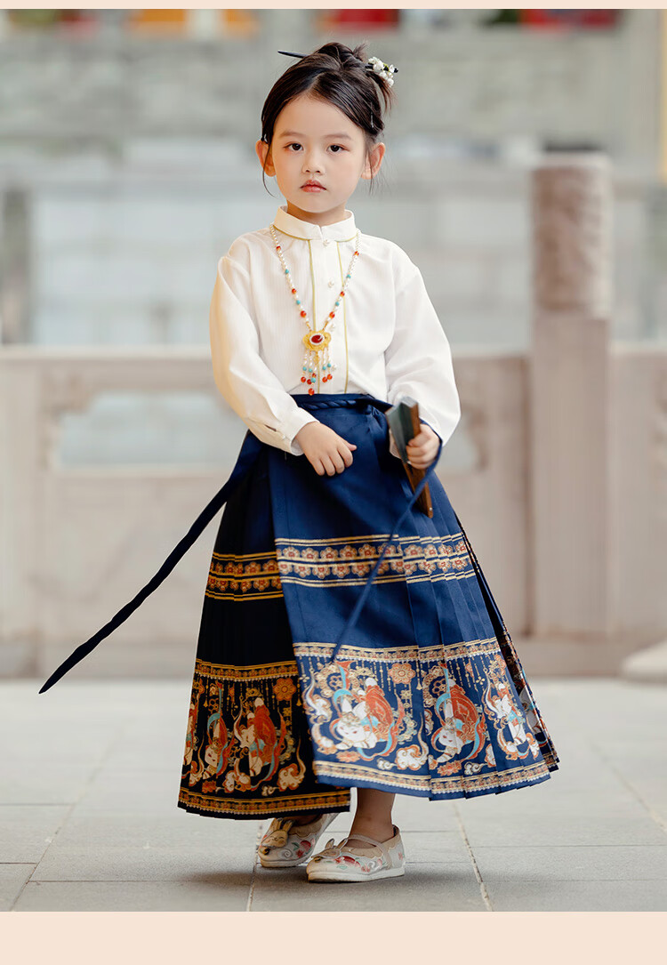 Menghu Nihang Mid-Autumn Festival Hanfu Girls' Spring And Autumn Chinese Style Children's Ming Dynasty Horse-Face Skirt Parent-Child Set, Red Skirt, Size 120 26