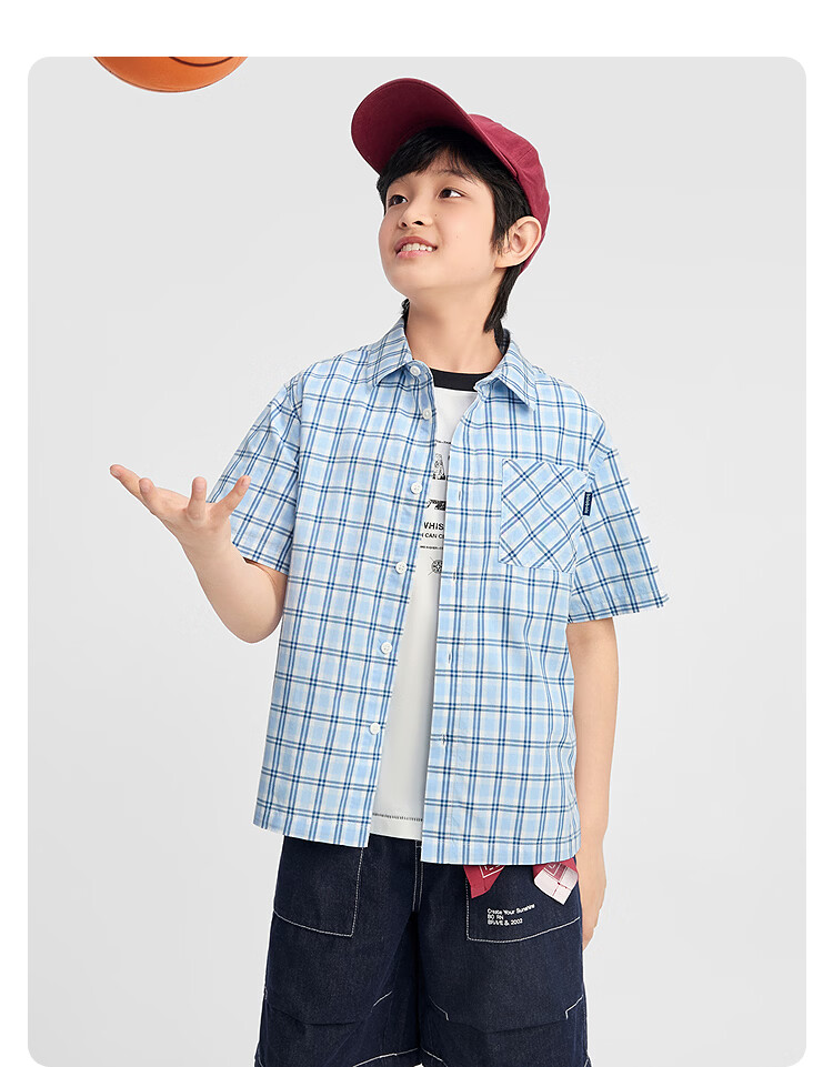 Balabala [balaOne] Boys' Short Sleeve Shirt Children's Big Kids Shirt 2026 Summer Cotton 16