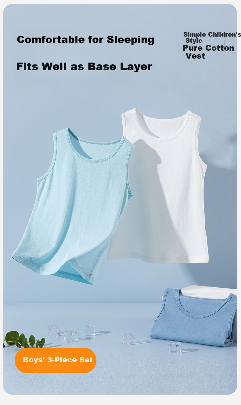 Dingguagua Boys' Breathable Pure Cotton A-Class Sleeveless Undershirt Tank Top Summer 3-Pack Style A Size 120 1