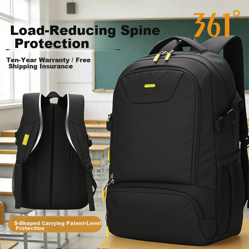 361° Large Capacity Boys' School Backpack for Middle and High School Students, Pressure-Relief Ergonomic Anti-Sagging Lightweight Primary School Student Shoulder Bag