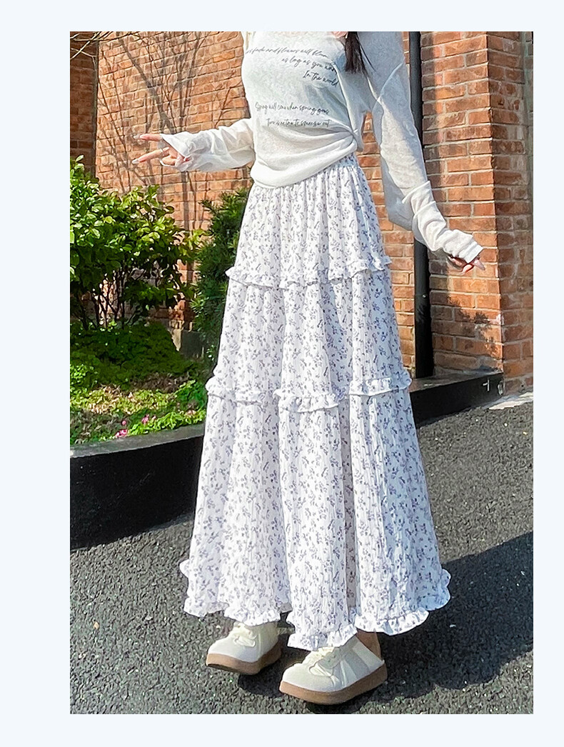 Borui Korean Style Floral Half-Length Skirt Long Skirt 2026 New Spring Summer Mid-Length Slim A-Line Puff Cake Skirt 15