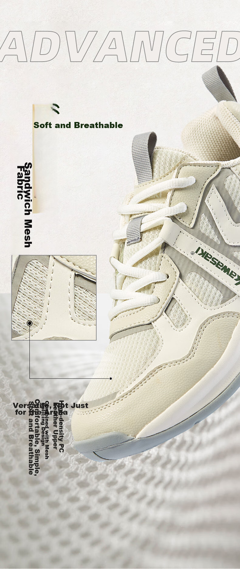 KAWASAKI Badminton Shoes Retro Men's Women's Non-Slip Wear-Resistant Professional Sports Shoes A3308 Chuan Stone Gray 39 3