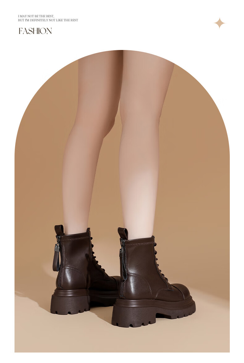 Daphne British Style Women's Ankle Boots Small Size Thick Sole Lace-up Martin Boots Black Sweet Cool Trendy Short Boots Brown 35 4