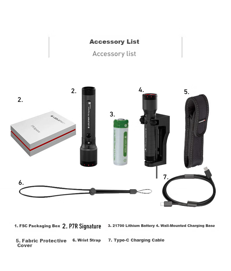 LED LENSER P7R SIG Waterproof Zoomable High Brightness Long Battery Life Outdoor Flashlight with Type-C Charging Port 17