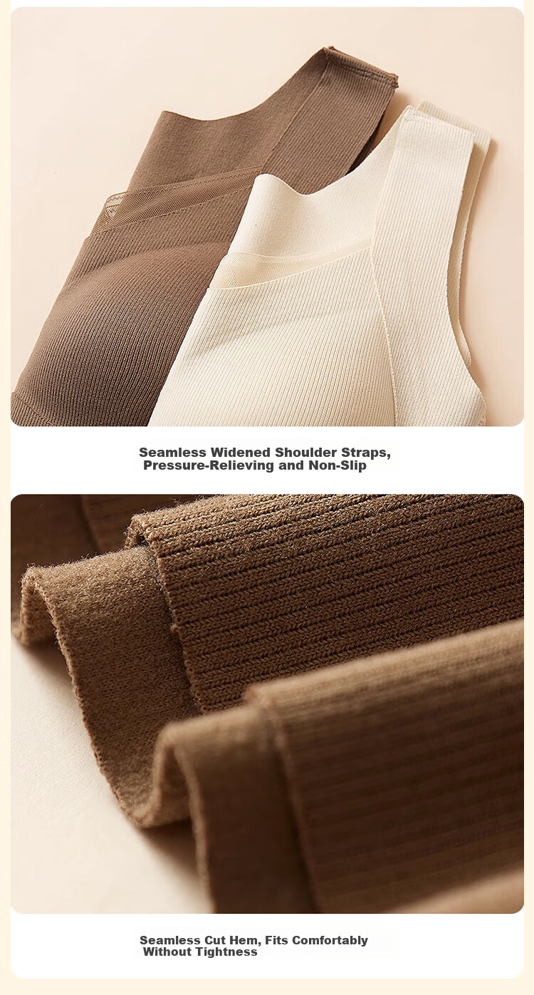 MiiOW Women's Thermal Vest Innerwear with Cashmere and Silk, Padded Camisole, Bra-Free, Fleece-Lined, Thickened, Coffee Color, 2XL 18