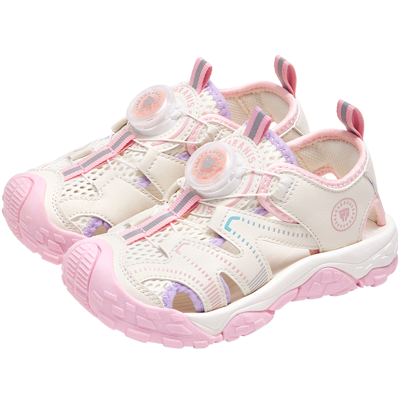 TARANIS Kids Summer Sandals New Boys Girls Non-slip Anti-collision Knob Buckle Breathable Sports Creek Shoes White/Pink Size 30