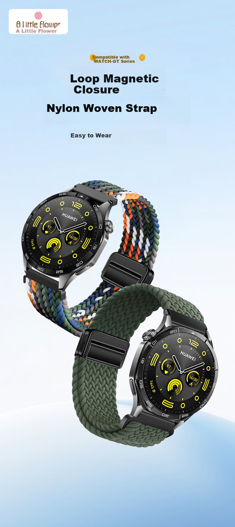 ALittleFlower Compatible with Huawei GT6/GT5Pro Watch Band, 46/48mm, Suitable for Huawei Watch 4/4Pro/3/GT4/GT5Pro/GT3/2Pro, Woven Magnetic Camouflage Strap 1