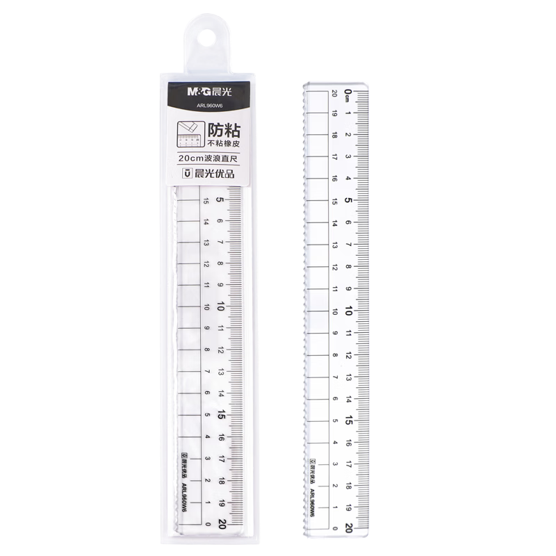 M&G Premium Series Non-Stick Straight Ruler, 20cm Thick Wavy Edge Ruler, Universal Measuring And Drawing Tool, Office Supplies, Single Pack ARL960W6