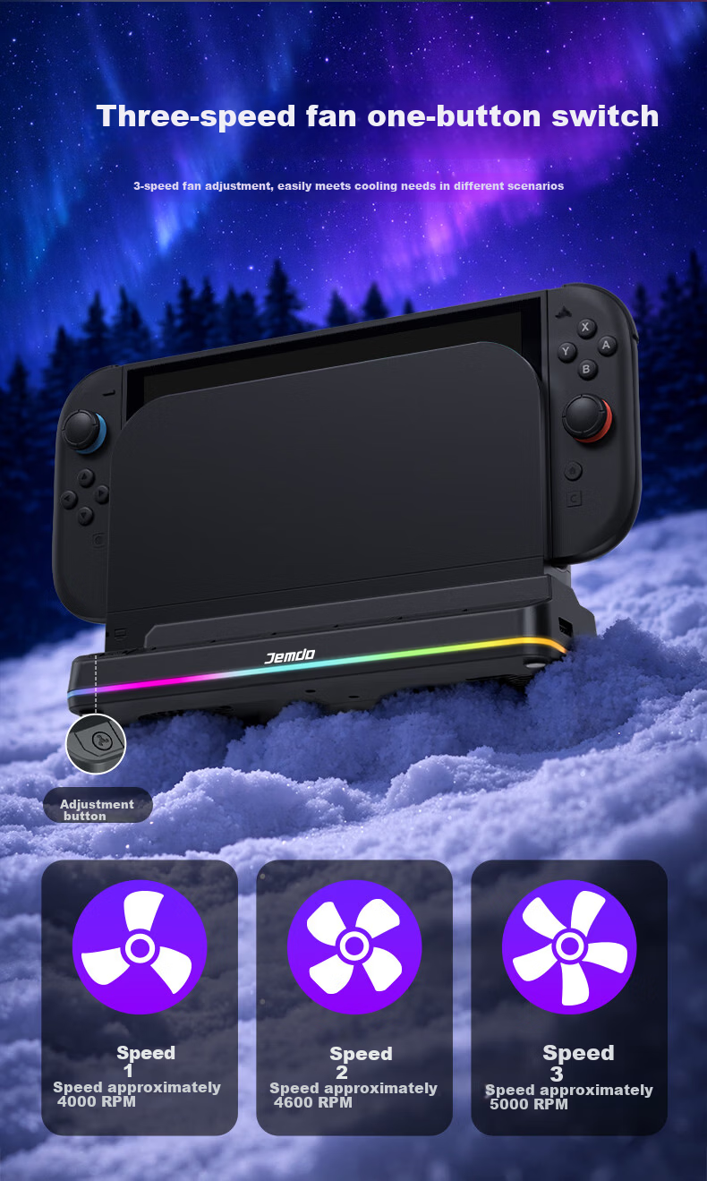 Jemdo Cooling Base Fan for Nintendo Switch 2 OLED Storage Stand Cooling Device NS Auto Start-Stop Game Card TV Mode Accessory 4