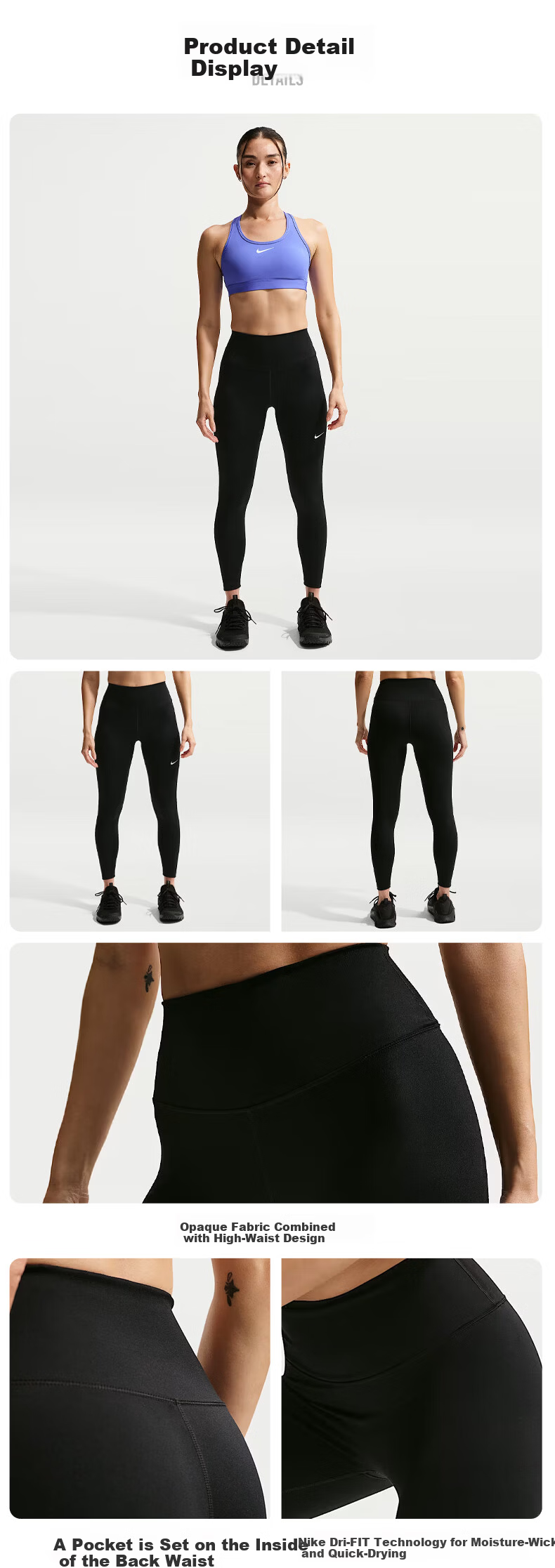 NIKE Women's Fitness Pants Spring Autumn Tight Yoga Pants Elastic Slim FN3233-013 Black Gray XL 4