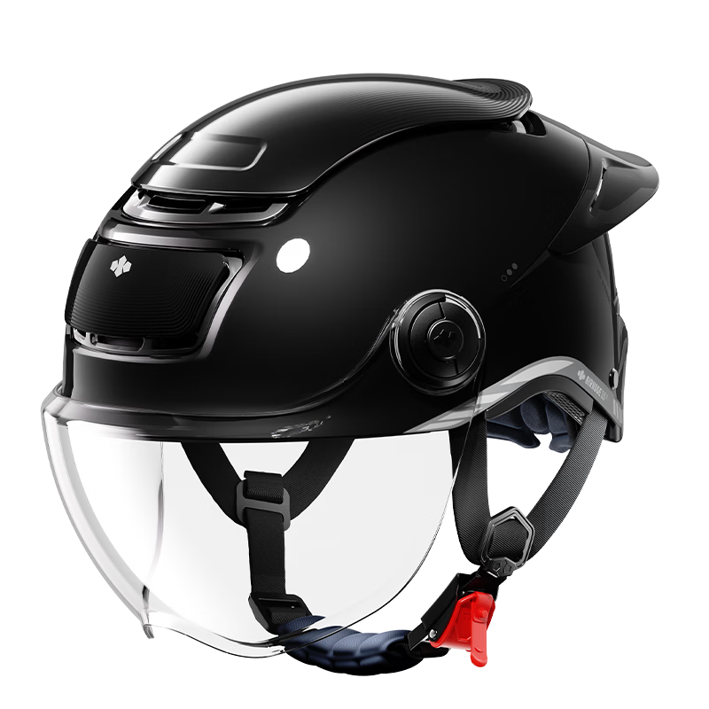 Two Little Bees 3rd Generation Zero-Feel Sunroof Helmet 3C Certified Electric Motorcycle Helmet Unisex Summer Sun Protection Half Helmet Breathable Safety Helmet Large Tail Wing/Obsidian Black