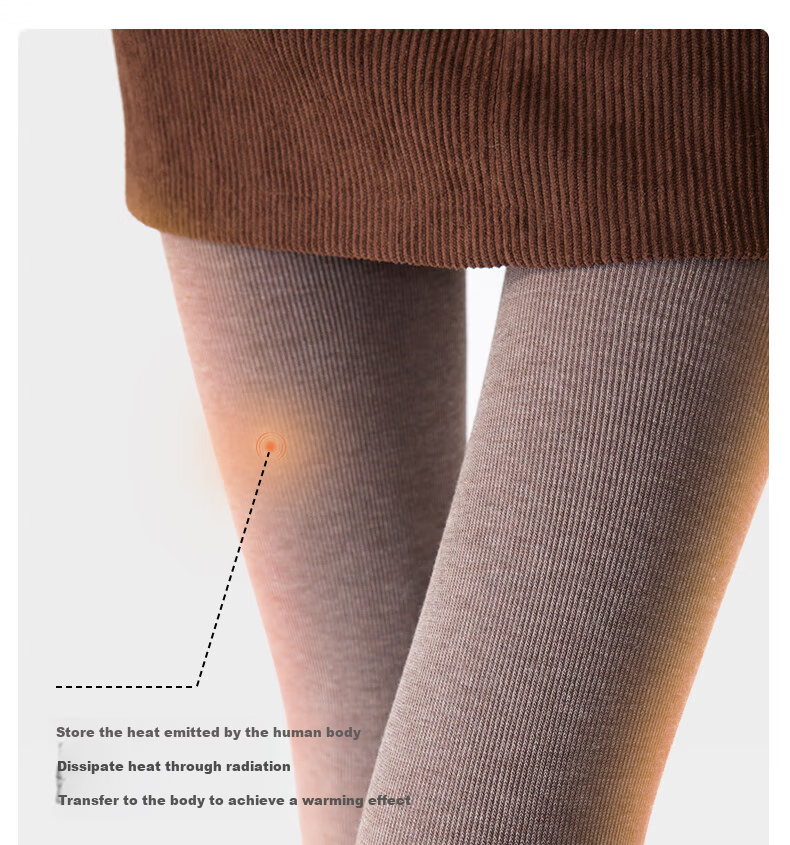 JKN Women's Coffee Color Thickened Autumn Winter Leggings [Slight Compression Slimming] Fleece Lined Thin Velvet Pressure Heating Vertical Stripe Tights 21
