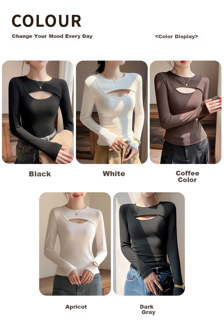 MiiOW Women's Round Neck Hollow Out Base Shirt 2025 Autumn New Simple 7A Grade Antibacterial Silk Protein Top 9