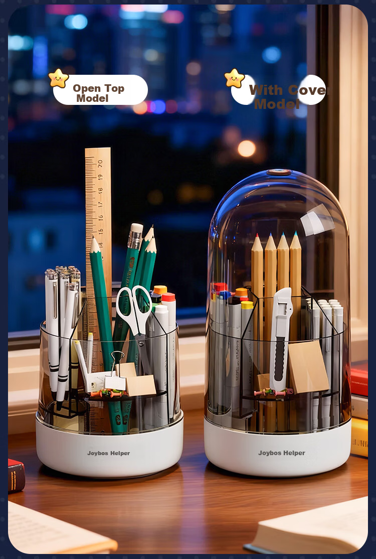 Jiabangshu Rotating Pencil Holder Large Capacity Student Pencil Marker Stationery Storage Box Desktop Transparent Organizer No Lid 13