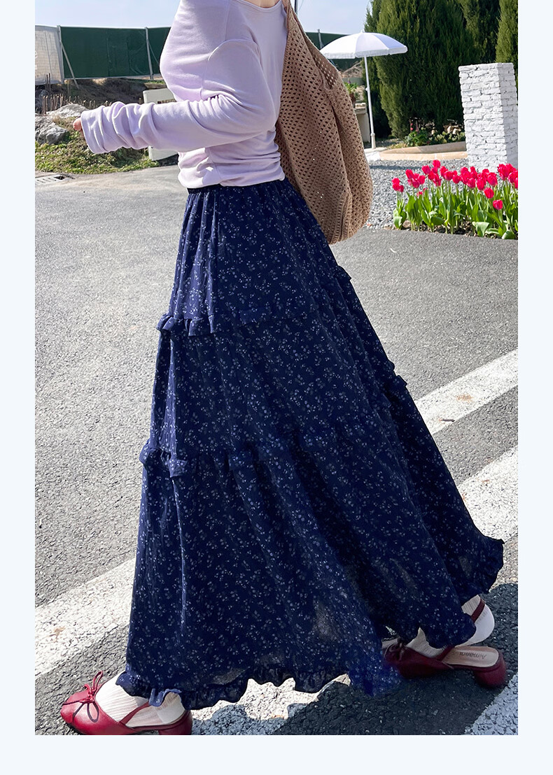 Borui Korean Style Floral Half-Length Skirt Long Skirt 2026 New Spring Summer Mid-Length Slim A-Line Puff Cake Skirt 19